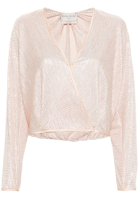 Pink lurex-detail houndstooth wrap top Strong strong - women FORTE FORTE | Blouses | 129062004